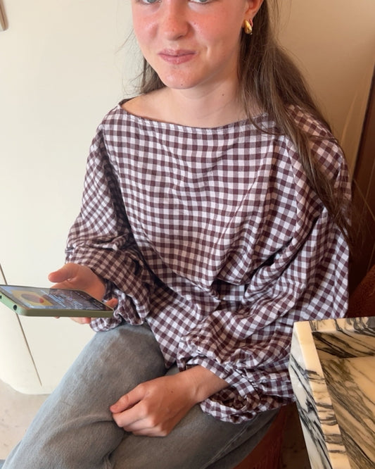 Vichy Blouse met Ballonmouwen – Bordeaux