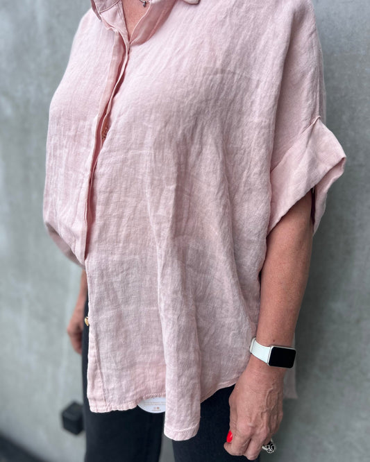 Oversized Linen Blouse – Soft Pink