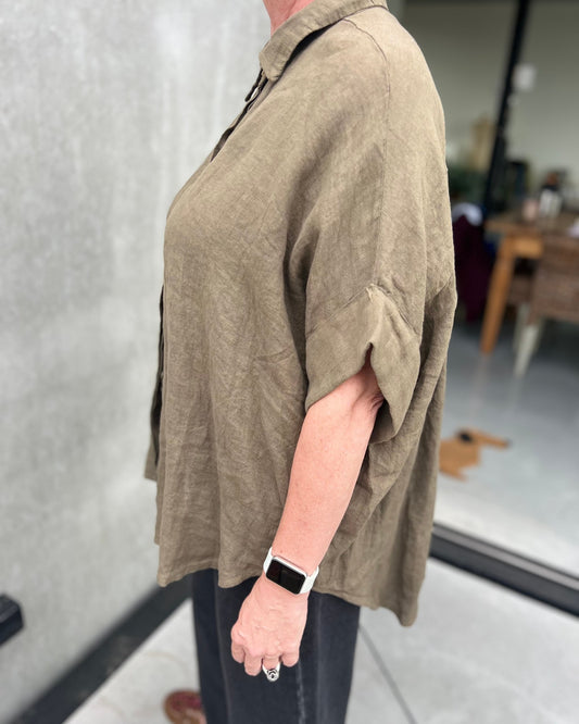 Oversized Linen Blouse – khaki