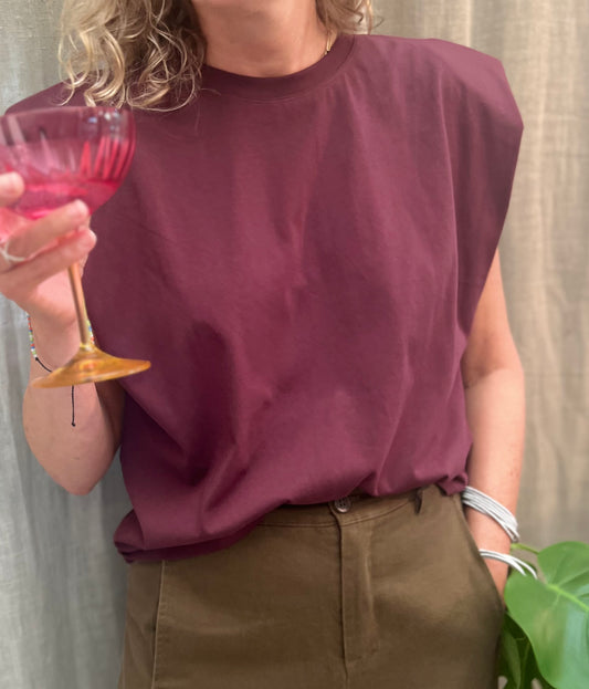 t-shirt met schoudervulling bordeaux