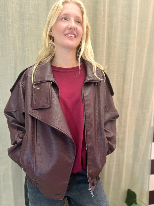 biker jacket lederlook oversized