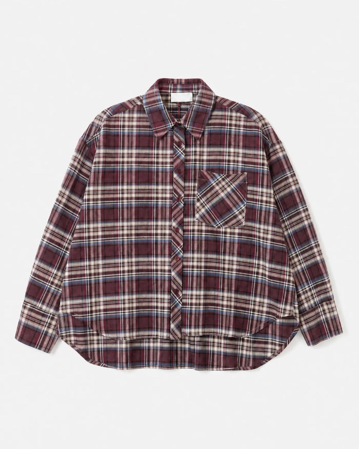 Oversized Check Blouse – Burgundy