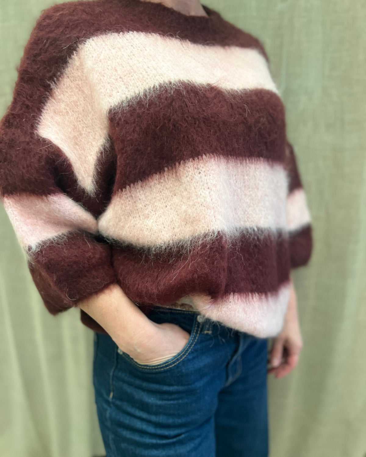 Oversized Striped Knit – pink/Burgundy