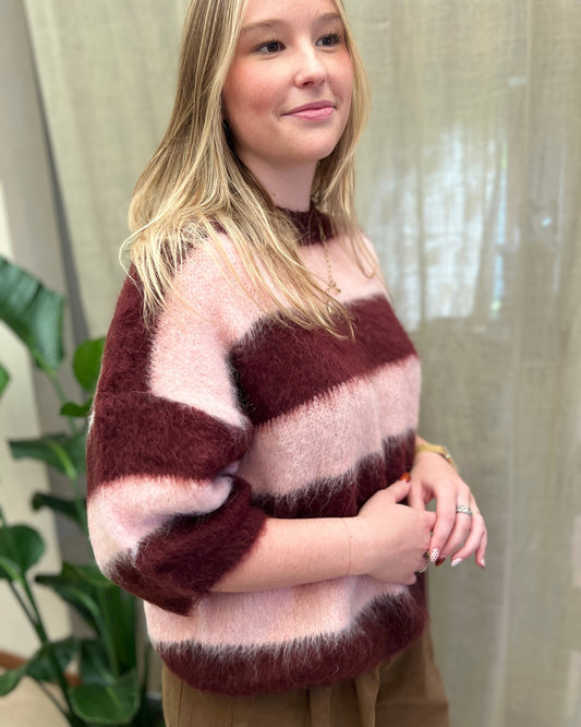 Oversized Striped Knit – pink/Burgundy
