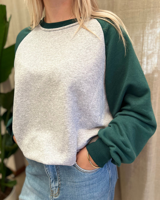 Oversized Raglan Sweater – wit/groen