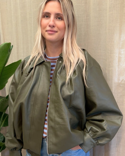 Khaki Faux Leather Jacket