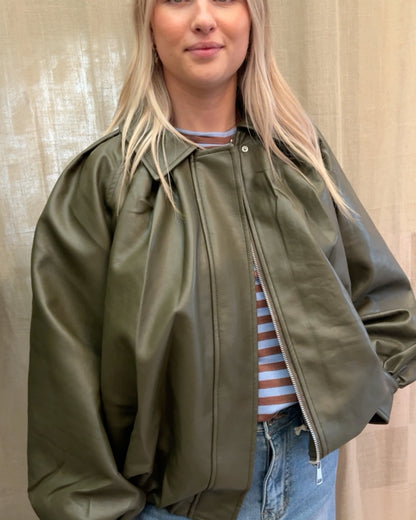 Khaki Faux Leather Jacket