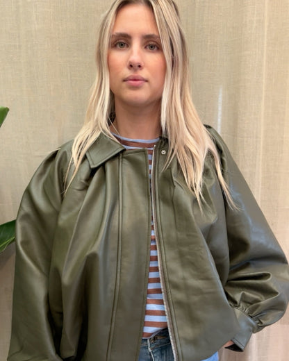 Khaki Faux Leather Jacket