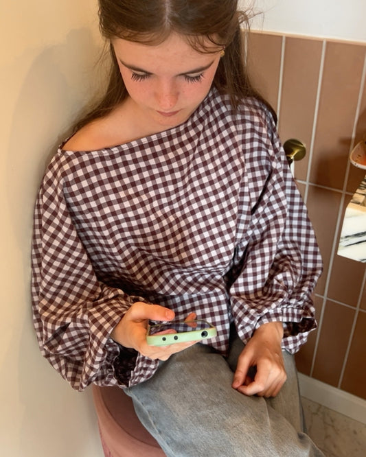 Vichy Blouse met Ballonmouwen – Bordeaux