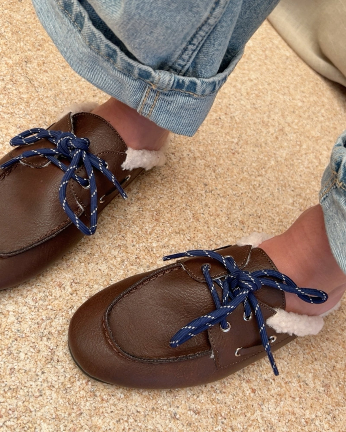 Bruine loafers met teddy