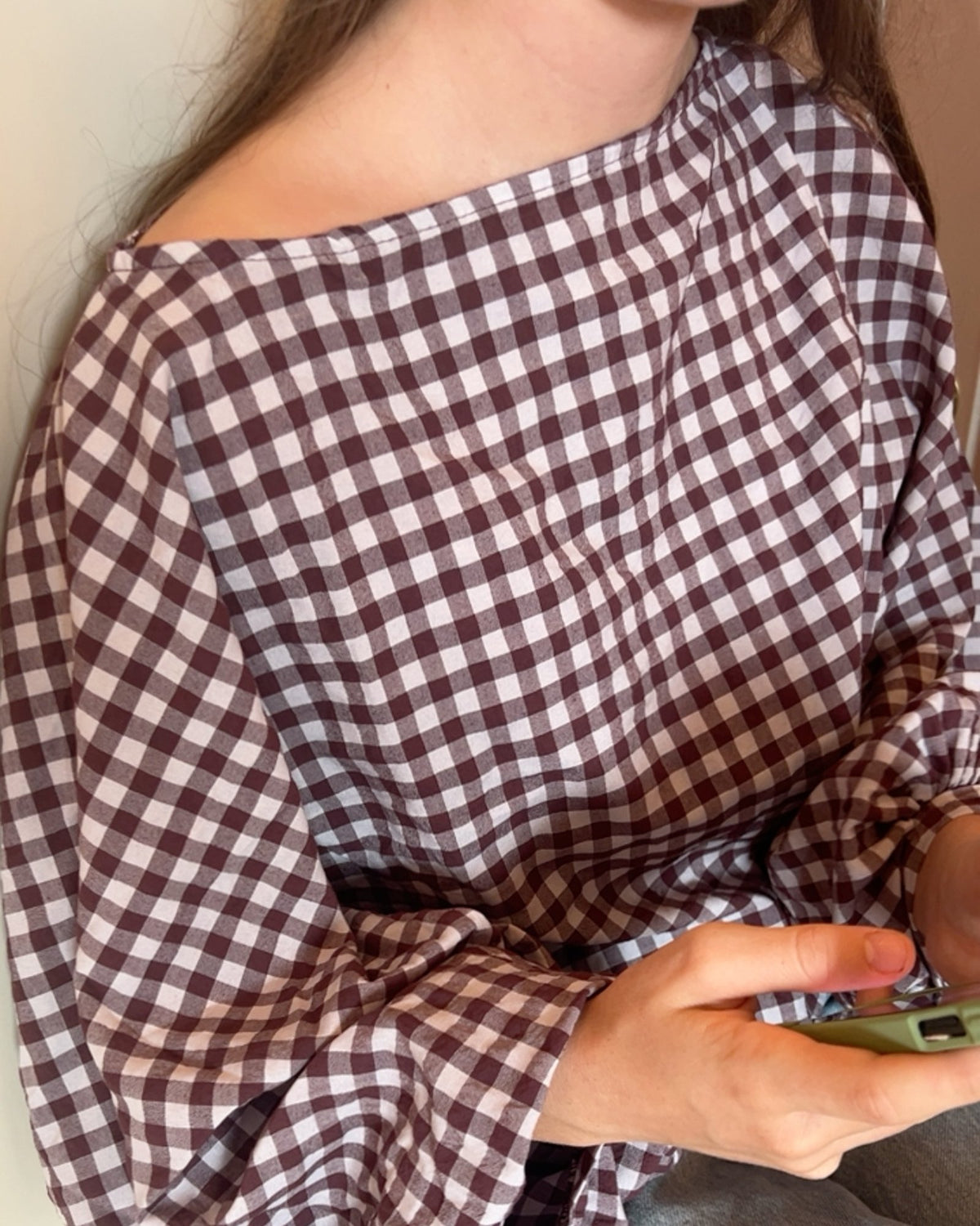 Vichy Blouse met Ballonmouwen – Bordeaux