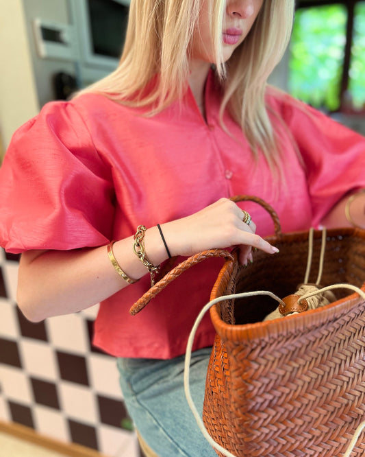 Satin Look Blouse met Ballonmouwen – Coral