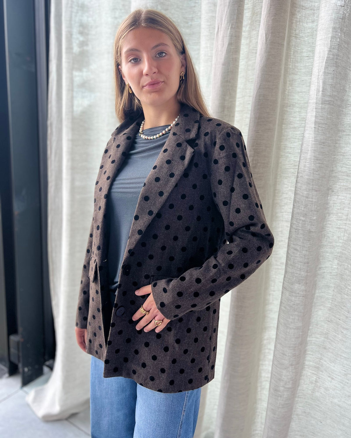 Fitted Dot Blazer – Chocolate Brown geruit