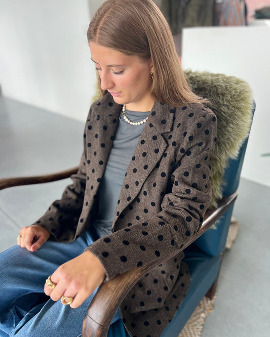 Fitted Dot Blazer – Chocolate Brown geruit