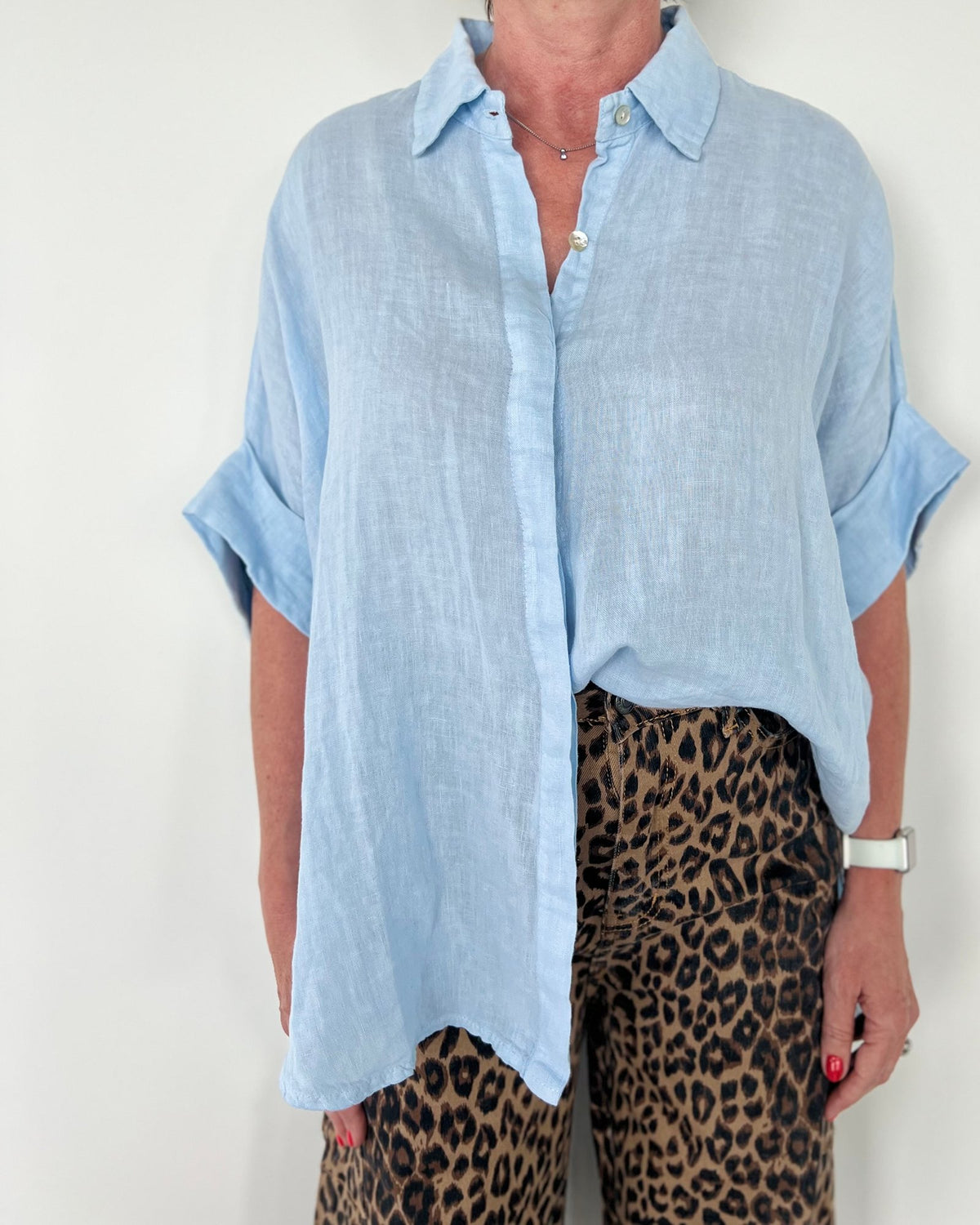 Oversized Linen Blouse – babyblue