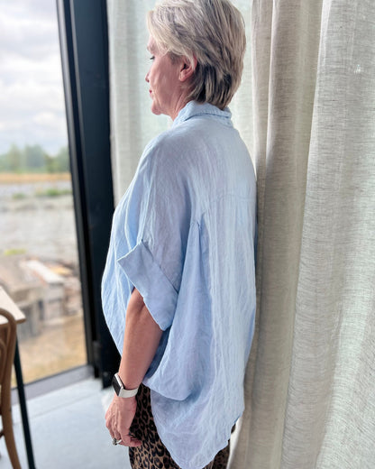 Oversized Linen Blouse – babyblue