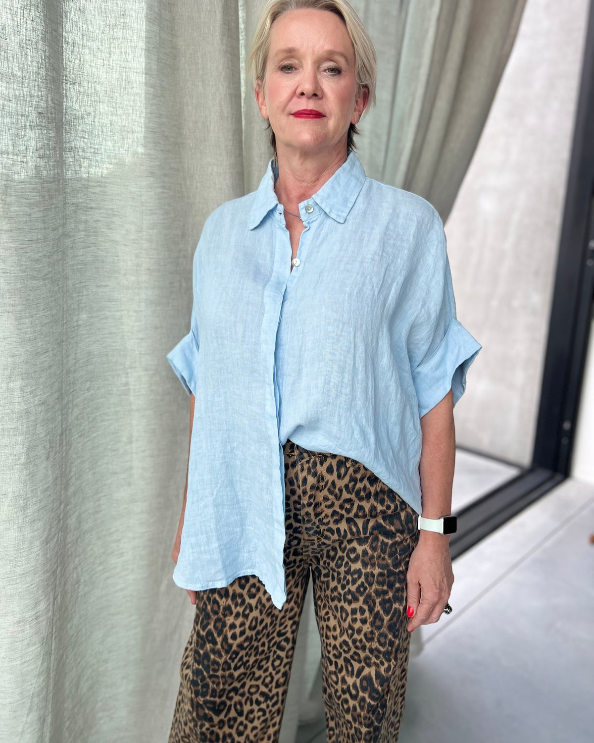 Oversized Linen Blouse – babyblue