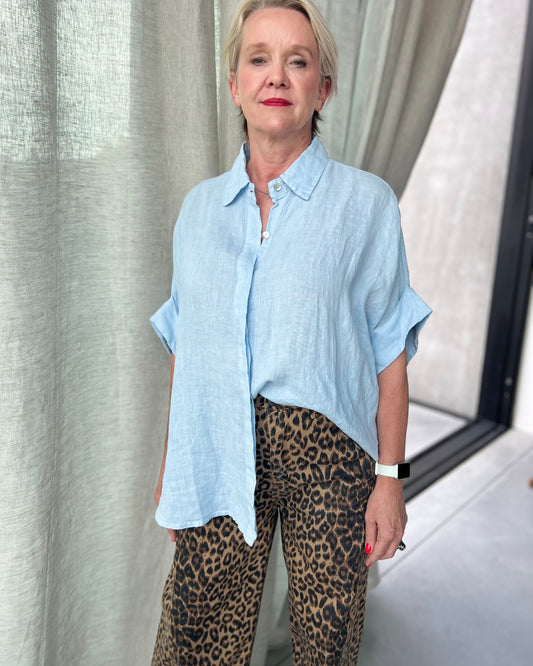 Oversized Linen Blouse – babyblue