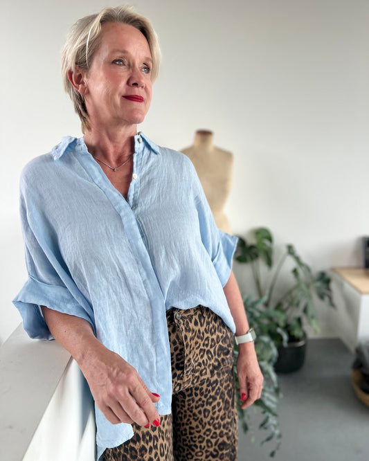 Oversized Linen Blouse – babyblue