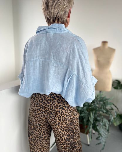 Oversized Linen Blouse – babyblue