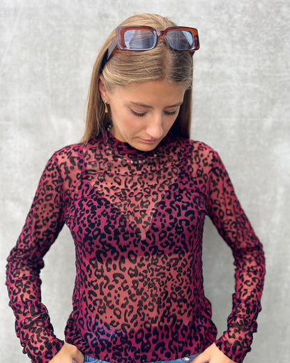 Mesh Leopard Top – Bordeaux