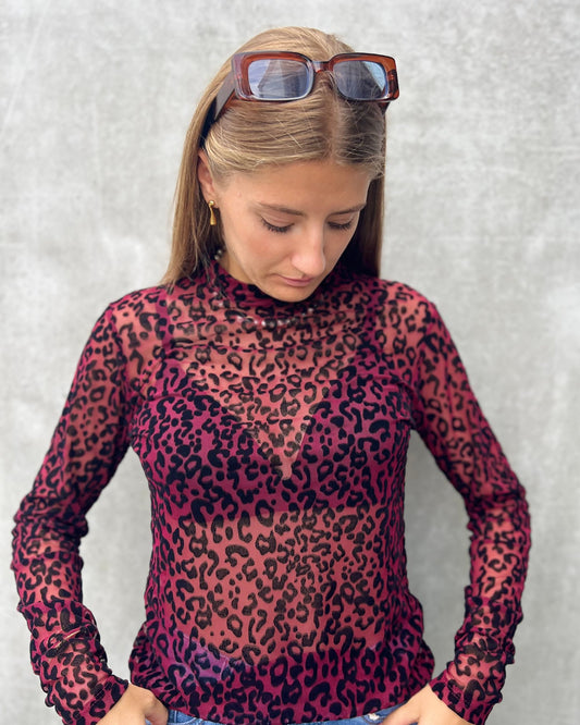 Mesh Leopard Top – Bordeaux