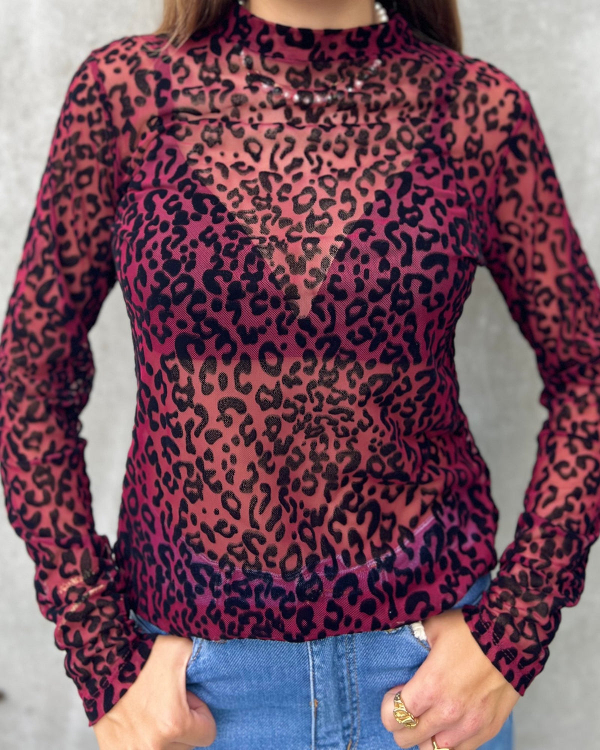 Mesh Leopard Top – Bordeaux