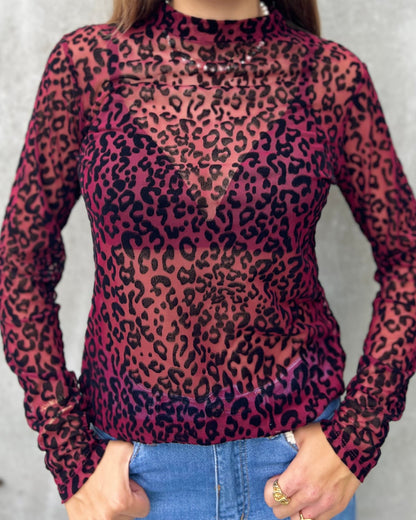 Mesh Leopard Top – Bordeaux