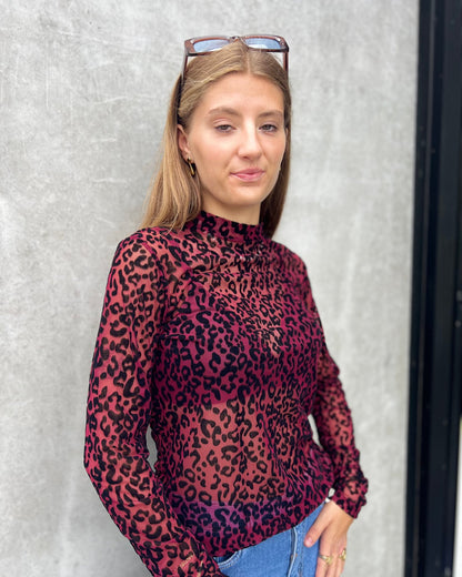 Mesh Leopard Top – Bordeaux