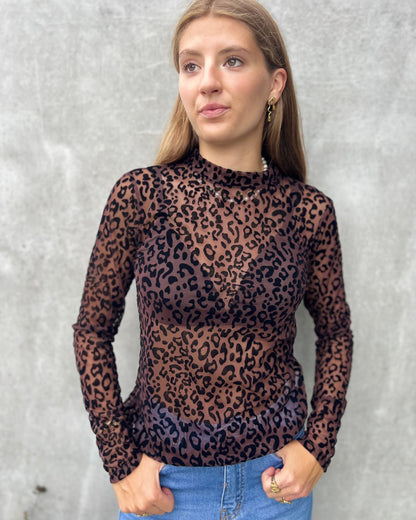 Mesh Leopard Top – Brown