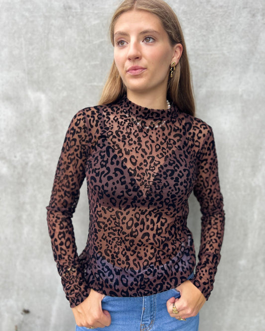 Mesh Leopard Top – Brown