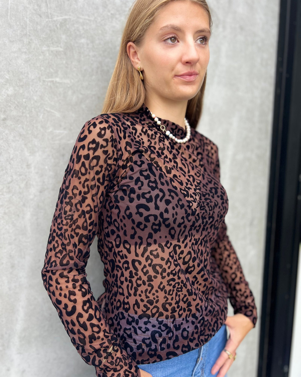 Mesh Leopard Top – Brown