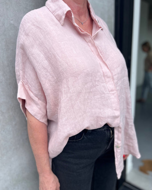 Oversized Linen Blouse – Soft Pink