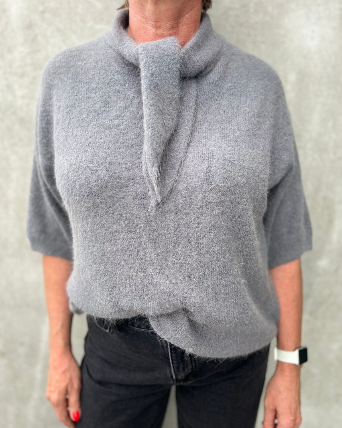 Supersoft top met sjaaltje-grijs