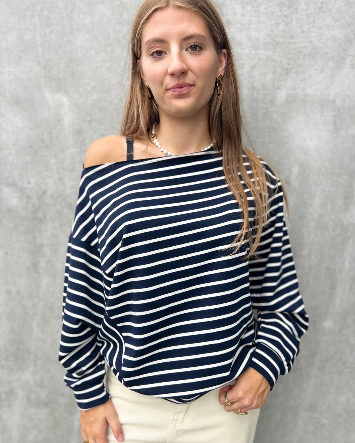Gestreepte T-shirt met boothals navy