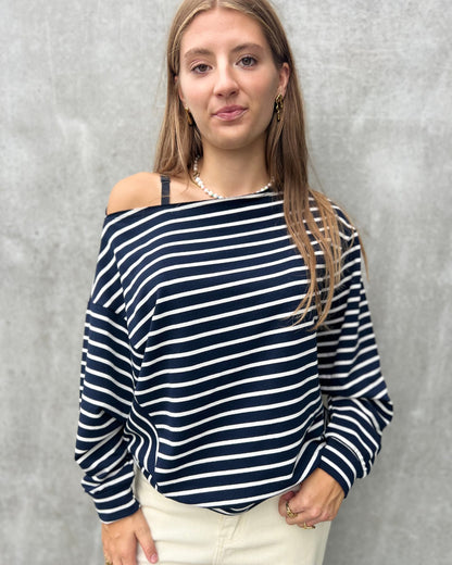 Gestreepte T-shirt met boothals navy
