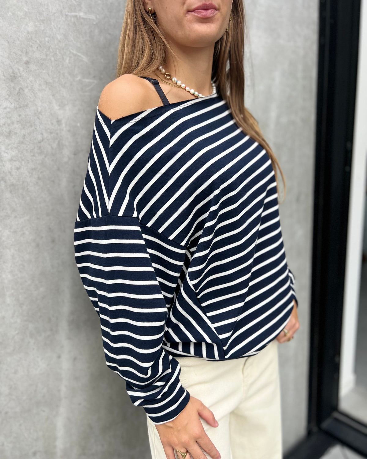 Gestreepte T-shirt met boothals navy