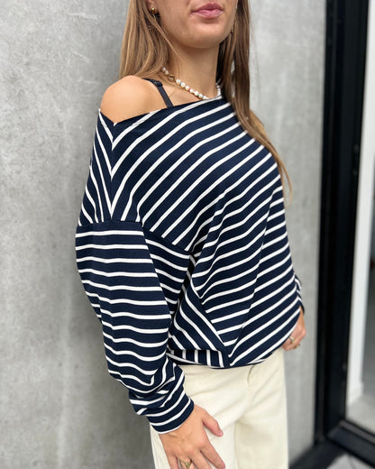 Gestreepte T-shirt met boothals navy