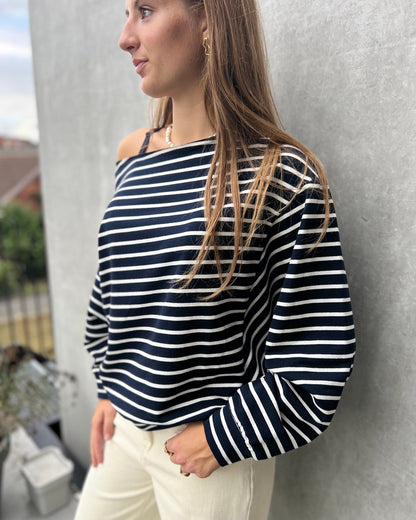 Gestreepte T-shirt met boothals navy
