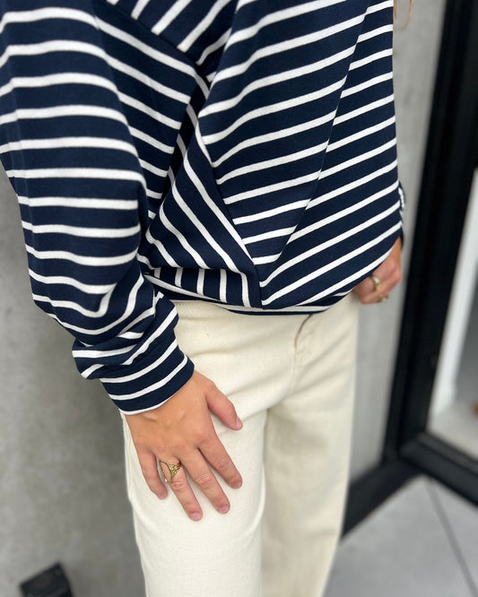 Gestreepte T-shirt met boothals navy