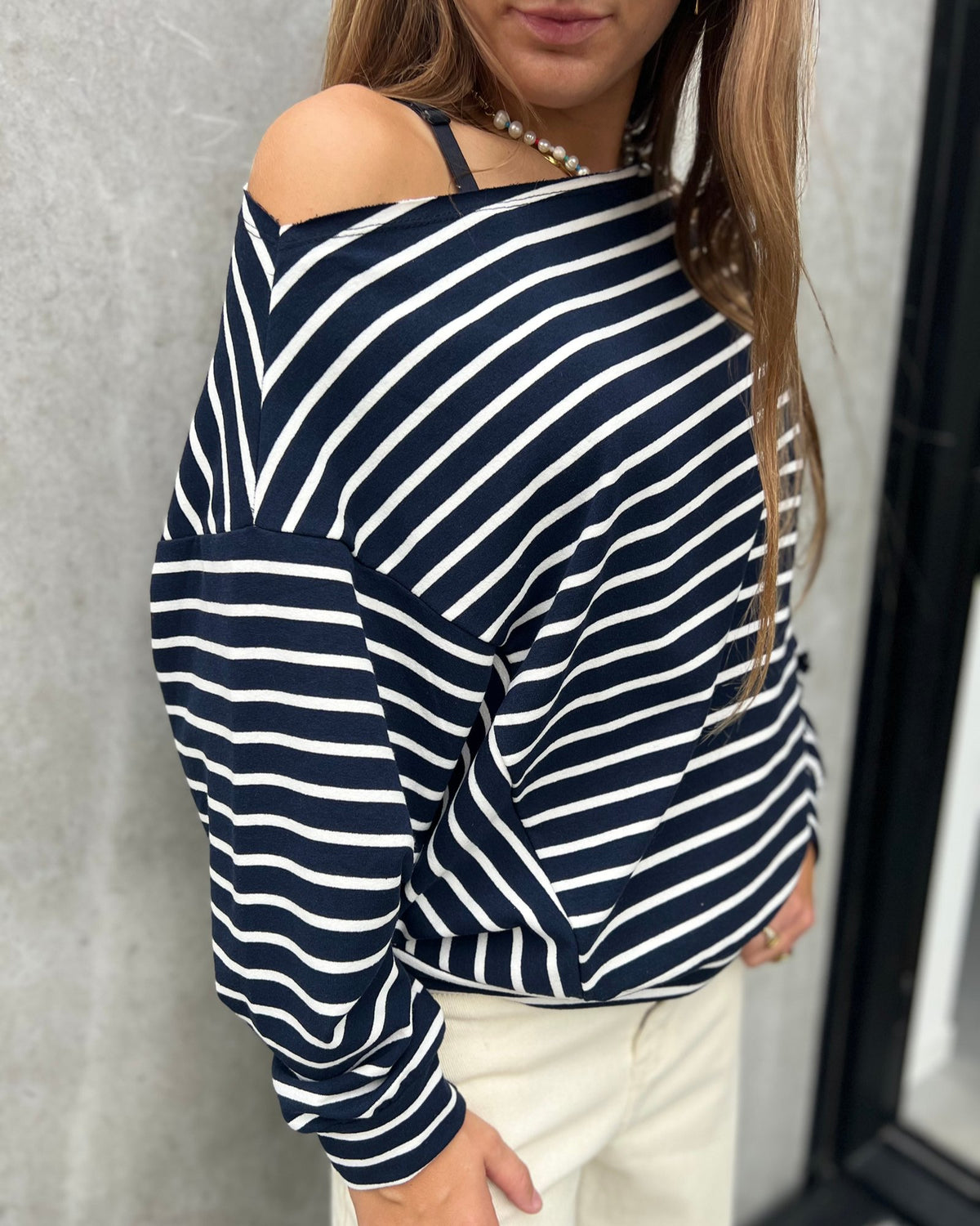 Gestreepte T-shirt met boothals navy