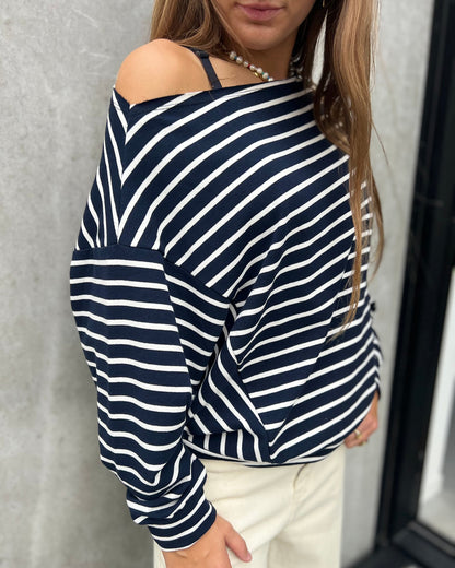 Gestreepte T-shirt met boothals navy