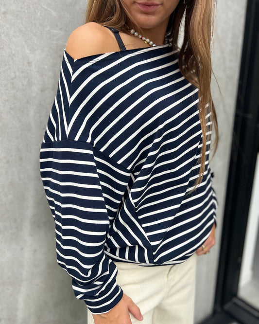 Gestreepte T-shirt met boothals navy