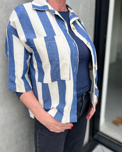 Katoenen gestreept bloesje blauw