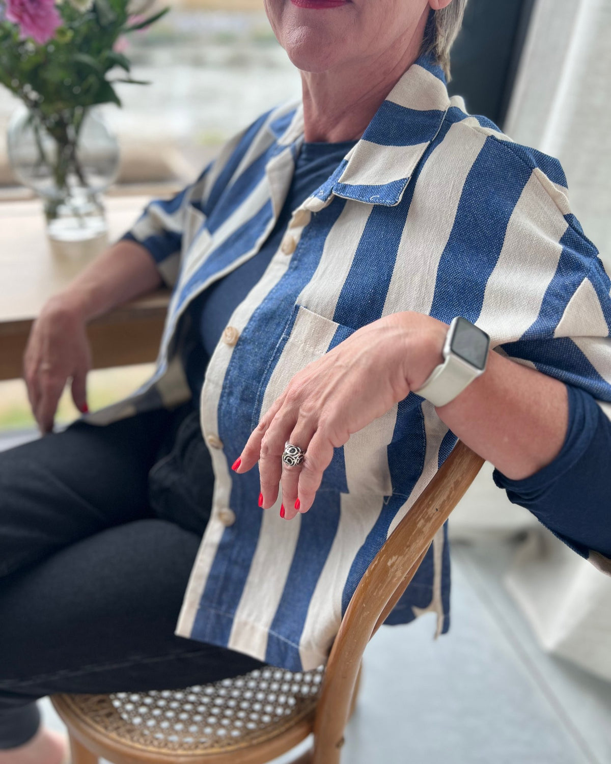 Katoenen gestreept bloesje blauw