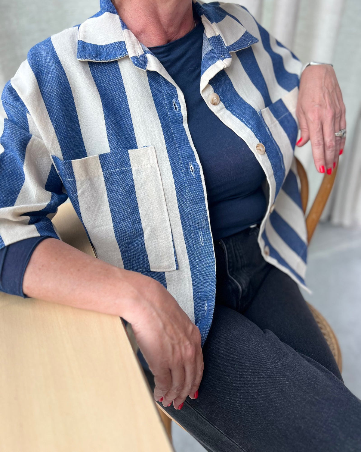 Katoenen gestreept bloesje blauw