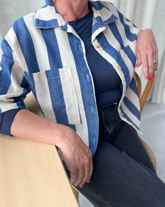 Katoenen gestreept bloesje blauw