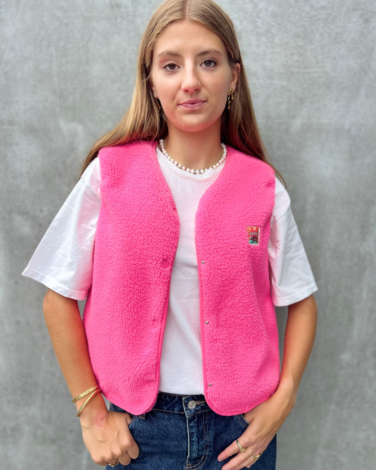 Super Soft Teddy Gilet – fluo pink