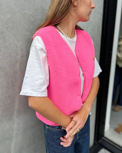 Super Soft Teddy Gilet – fluo pink