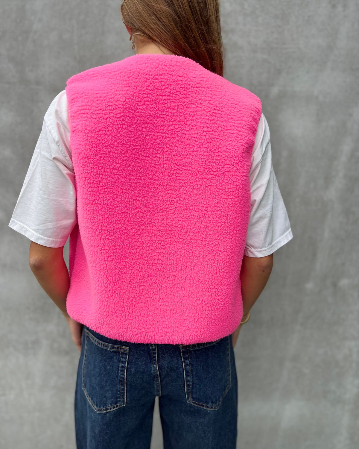 Super Soft Teddy Gilet – fluo pink